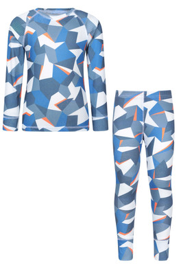 Talus Printed Kids Baselayer-Top & Pants Set - Cobalt