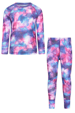 Talus Printed Kids Baselayer-Top & Pants Set - Dark Purple