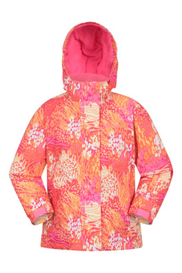 Snowdrop Printed Kids Ski Jacket - Bright Orange
