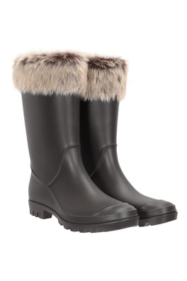 Womens Faux-Fur Trim Wellies - BEI