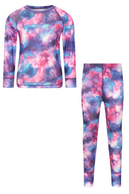 Talus Printed Kids Baselayer-Top & Pants Set - Dusky Purple