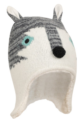 Wolf Character Kids Thermal Hat - White