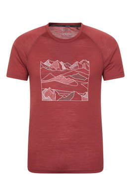 Quest Mens Printed Merino Thermal T-Shirt - Burgundy