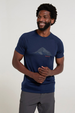 Quest Mens Printed Merino Thermal T-Shirt - Dark Blue