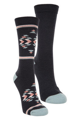Bold Pattern Womens Merino Mid-Calf Walking Socks 2-Pack - Navy