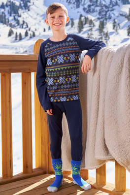 Jacquard Kids Merino Base Layer Set - Dark Blue