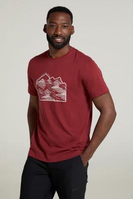 Linear Mountain Mens T-Shirt - Dark Burgundy