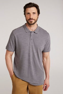 Dawnay Pique Slub Textured Mens Polo Shirt - Charcoal