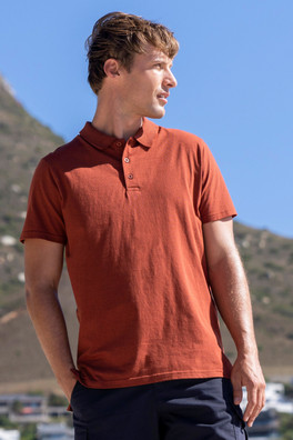 Cordyline Textured Mens Polo - Rust