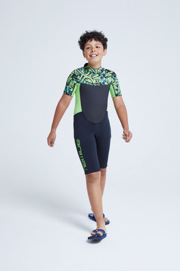 Waves Kids Printed Shorty Wetsuit - Green