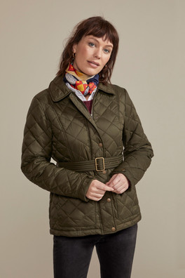 Galloway Womens Belted Quilted Jacket - Khaki