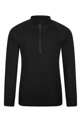Kids Merino Half-Zip Top - Black