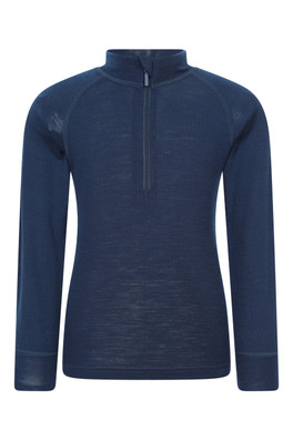 Kids Merino Half-Zip Top - Navy