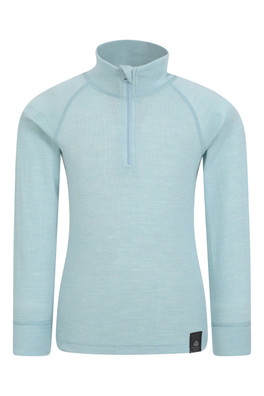 Kids Merino Half-Zip Top - Pale Blue