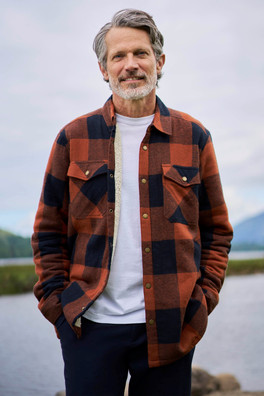 Pinn Mens Borg Lined Flannel Shirt - Burnt Orange