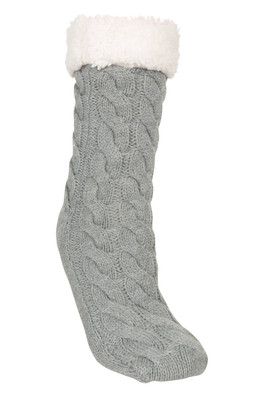 Borg Womens Long Slipper Socks - Grey