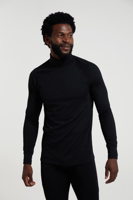 Summit Mens Merino Funnel Neck Top - Black