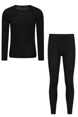 Merino Mens Thermal Top & Pant Set - Black