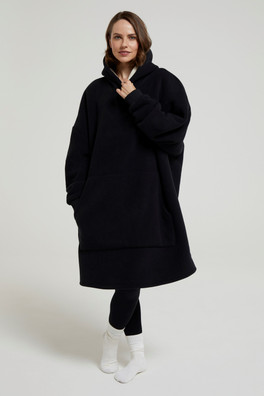 Snug Womens Borg Lined Hooded Blanket - Black