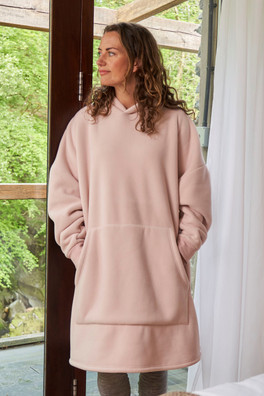 Snug Womens Borg Lined Hooded Blanket - Pale Pink