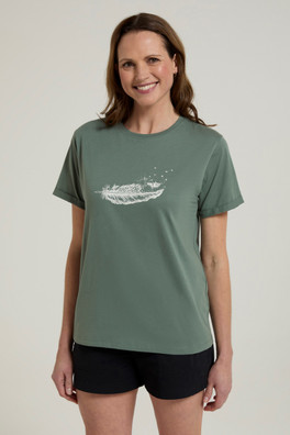Wave Feather Womens Loose Fit T-Shirt - Khaki