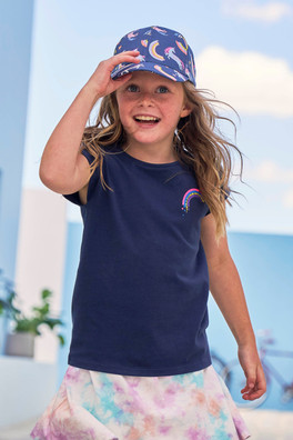 Rainbow Print Kids Tee - Navy