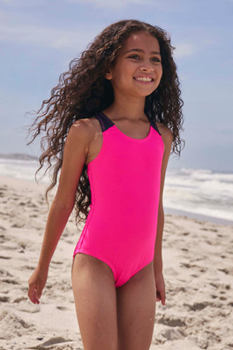 Sporty Kids Swimsuit - Bright Pink