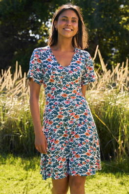 Como Printed Womens Tea Dress - Dark Teal