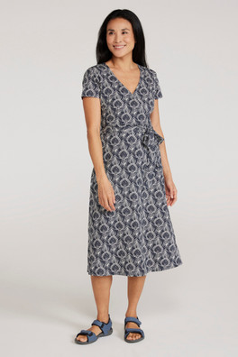 Santorini Womens Midi Wrap Dress - Navy