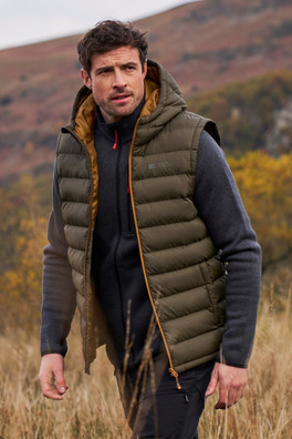 Seasons Mens Hooded Padded Gilet - Dark Khaki