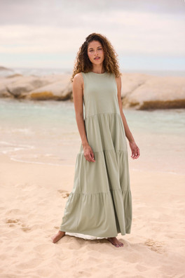 Womens Jersey Maxi Dress - Light Khaki