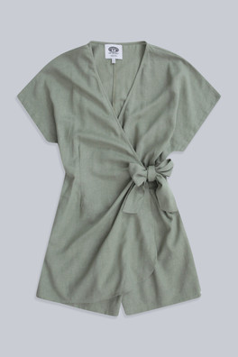 Linen Womens Wrap Playsuit - Beige