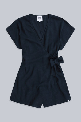 Linen Womens Wrap Playsuit - Light Blue