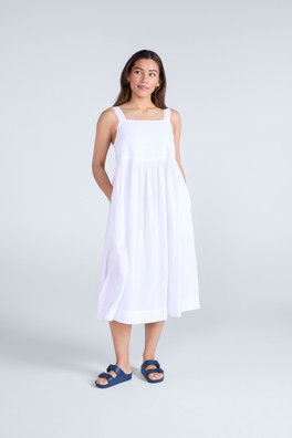 Linen Womens Midi Dress - White