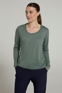 Agra Womens Long-Sleeve Slub Top - Khaki