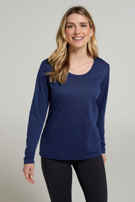 Agra Womens Long-Sleeve Slub Top - Navy