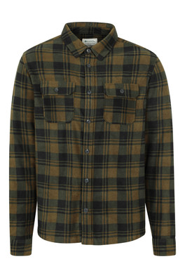 Rye Mens Check Fleece Shirt - Khaki