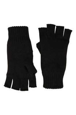 IsoTherm Fur Lined Fingerless Knitted Gloves - Black