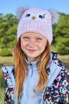 Owl Kids Double Pom-Pom Beanie - Pink