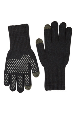 Mens Knitted Waterproof Grip Gloves - Black
