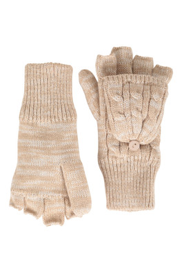 Plush Fur Lined Womens Fingerless Mittens - Beige