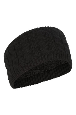 Plush Fur Lined Womens Headband - Black