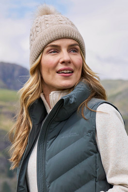 Plush Fur Lined Womens Pom Beanie - Beige