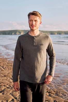 Noah Mens Henley Top - Charcoal