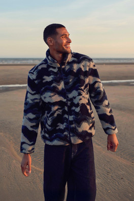 Hennie Mens Printed Borg Jacket - Blue