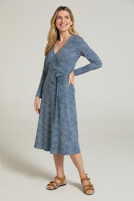 Santorini Womens Long Sleeve Midi Dress - Dark Blue