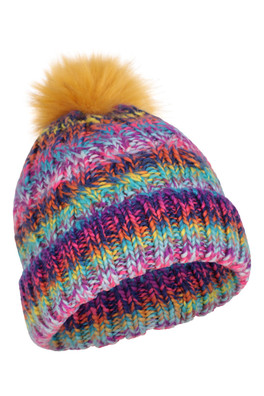 Rainbow Geneva Borg Lined Womens Pom Beanie - Mixed