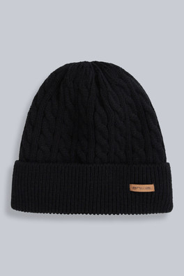 Drew Fur Lined Cable Beanie - Black