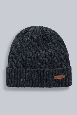 Drew Fur Lined Cable Beanie - Navy