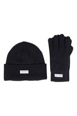 Thinsulate Fleece Lined Womens Hat & Glove Set - Black